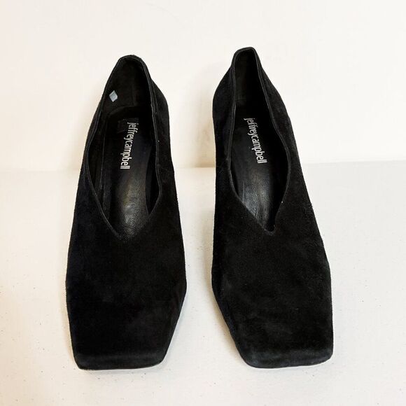 Jeffrey Campbell Black Suede High Vamp Square Toe Block Heel Pumps - Picture 3 of 7